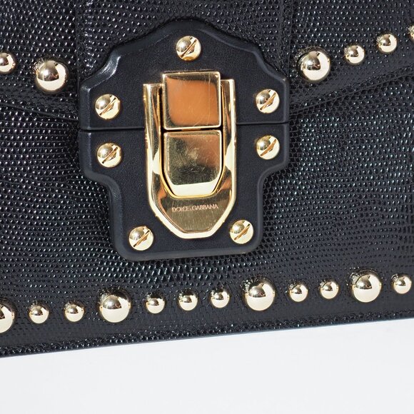 Dolce & Gabbana Black Medium Lucia Shoulder Bag Gold Studded Leather - Picture 13 of 16